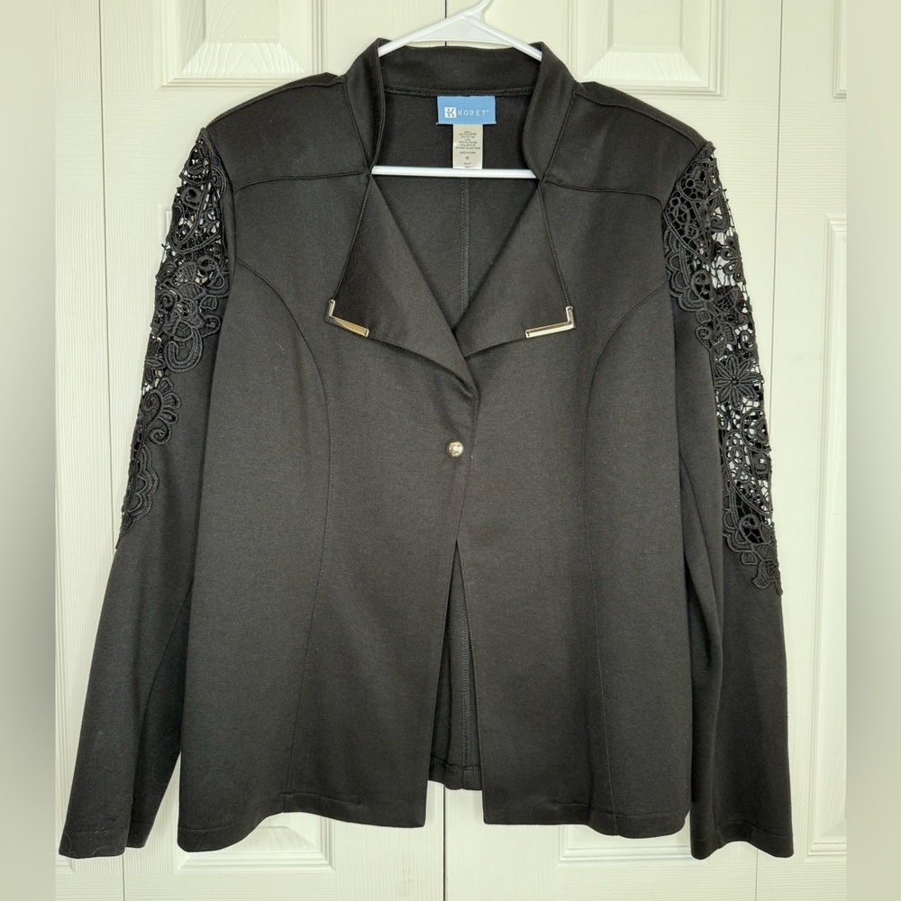 Blazer Style Jacket Lace Sleeves Shoulder Pads Women's Koret Witchy Goth Sz M
